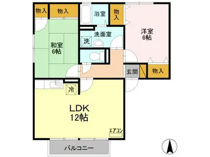 エルクレールD棟(2LDK/1階)の間取り写真