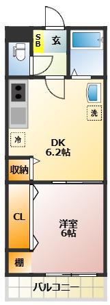 名弘マンション(1DK/4階)の間取り写真