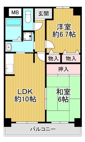 七道駅前マンション(2LDK/5階)の間取り写真