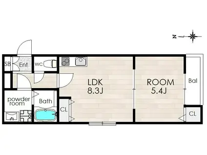 ディアコート曽根(1LDK/2階)の間取り写真