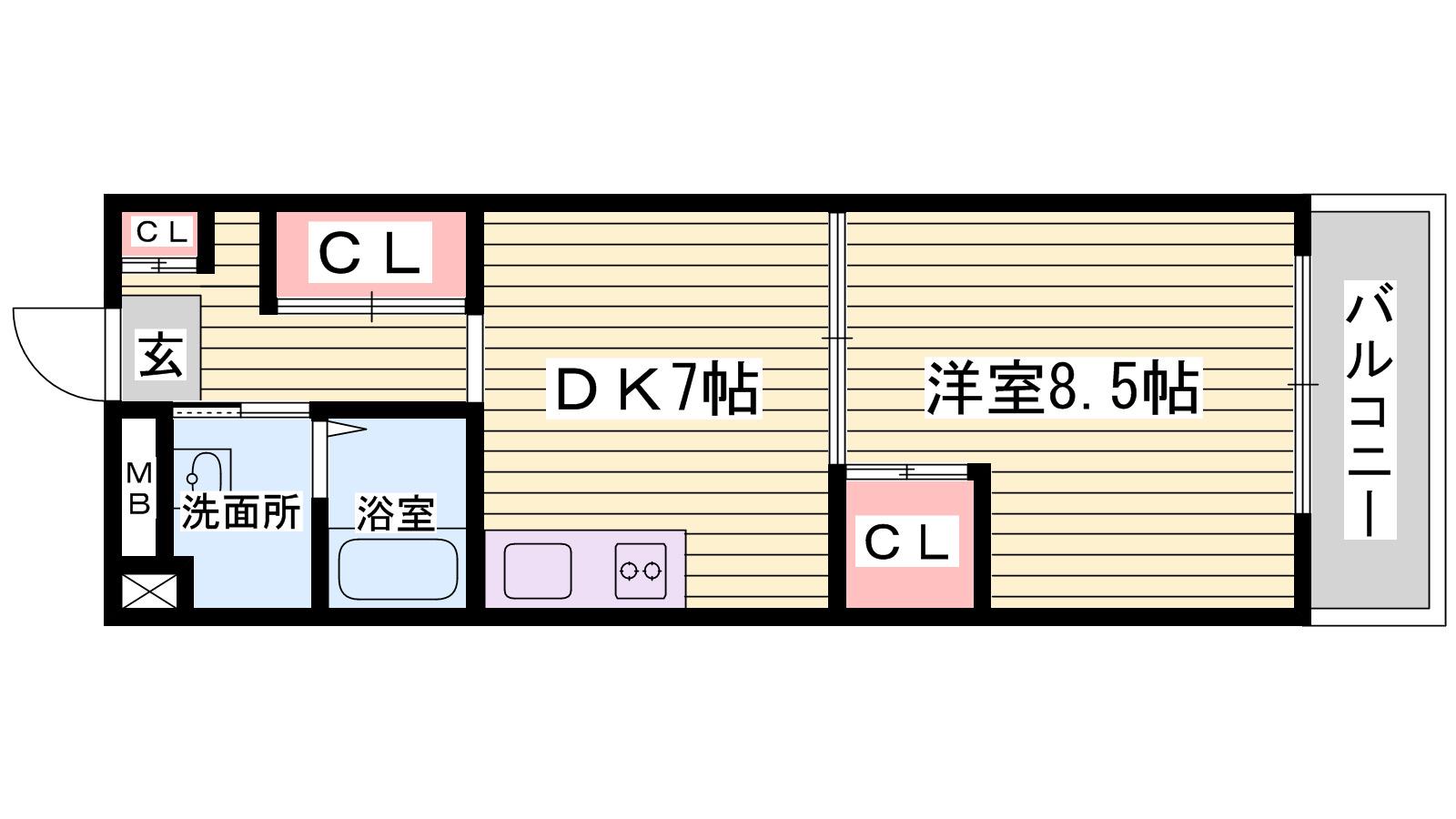 セルジュYS姫路(1DK/3階)の間取り写真