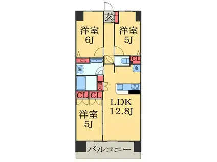 エコロジー千葉みなとレジデンスA棟(3LDK/2階)の間取り写真
