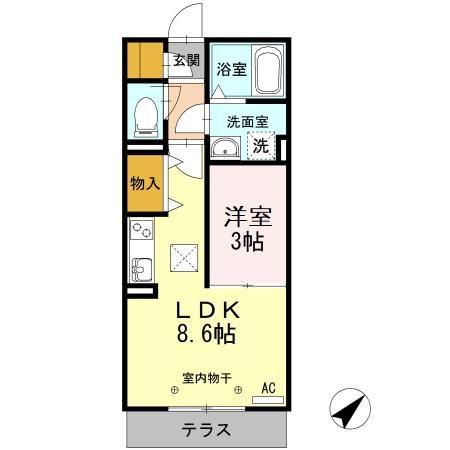 グランボア B(1LDK/3階)の間取り写真