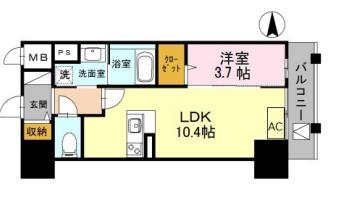 INOYABLDGRESIDENCE(1LDK/8階)の間取り写真