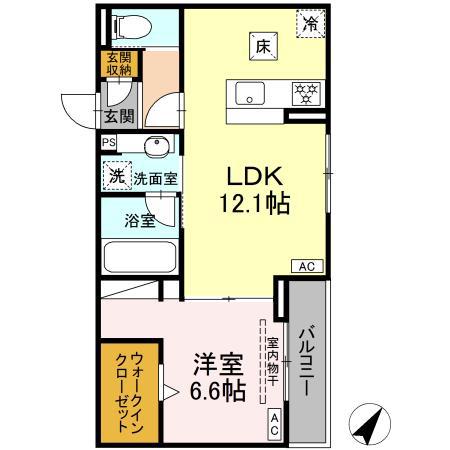 DCREST新川N(1LDK/1階)の間取り写真