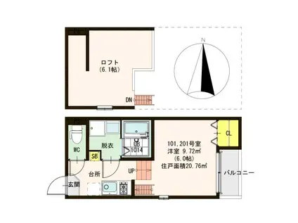 トロワ・スール(1K/2階)の間取り写真