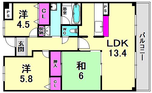 ファミリアル門戸(3LDK/2階)の間取り写真