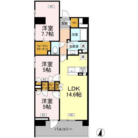 ロイヤルパークス仙台青葉通(3LDK/5階)の間取り写真