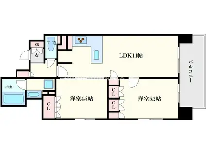 リーガル南久宝寺II(2LDK/11階)の間取り写真