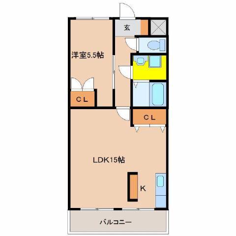 シャンテ一の宮(1LDK/2階)の間取り写真