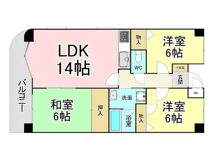 ベルカーサ守恒(3LDK/4階)の間取り写真