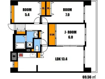 ロイヤルシャトー祇園(3LDK/3階)の間取り写真