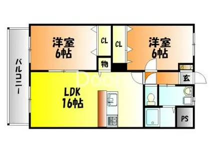 Y.A.F.福富東マンション(2LDK/1階)の間取り写真