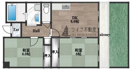 メゾンドール水野(2DK/1階)の間取り写真