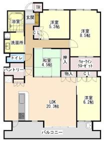グラジオ姫路駅ウエストクリスタル(4LDK/9階)の間取り写真