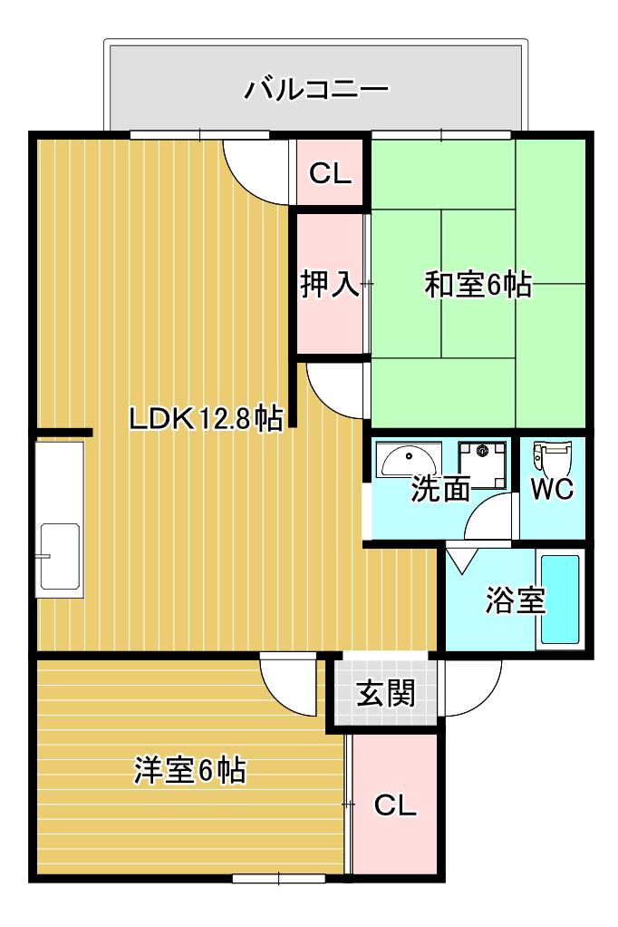メゾンアサヒII(2LDK/2階)の間取り写真