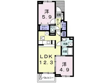 ヴィラ・ハナミズキ II(2LDK/1階)の間取り写真