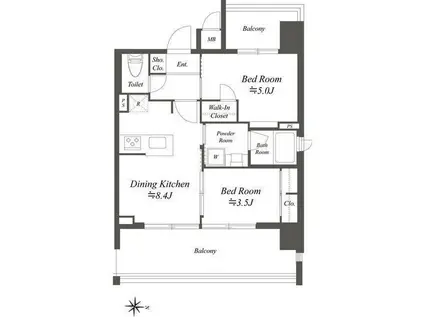 ブランシエスタ本所吾妻橋(2DK/7階)の間取り写真