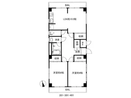 アビール境町(2LDK/2階)の間取り写真