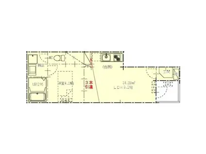 エスポワール中村(1LDK/3階)の間取り写真