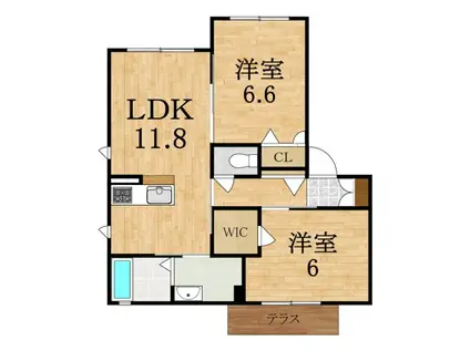 近鉄橿原線 新ノ口駅 徒歩4分 2階建 築10年(2LDK/1階)の間取り写真