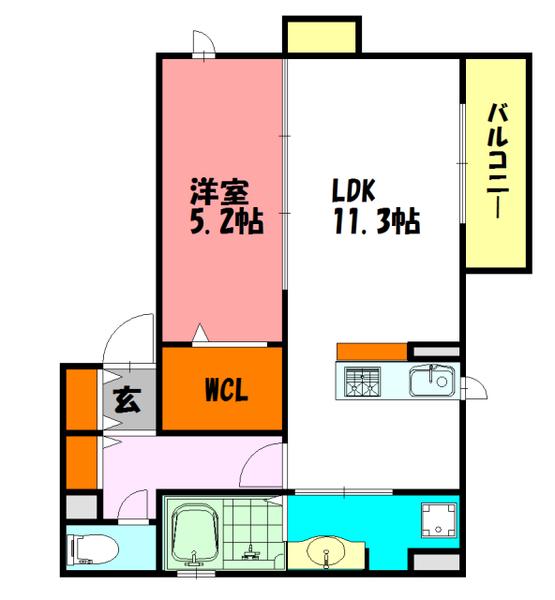 ブランシェ本町(1LDK/1階)の間取り写真