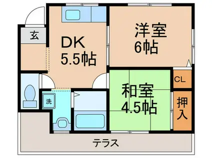 細川ハイツB(2DK/1階)の間取り写真