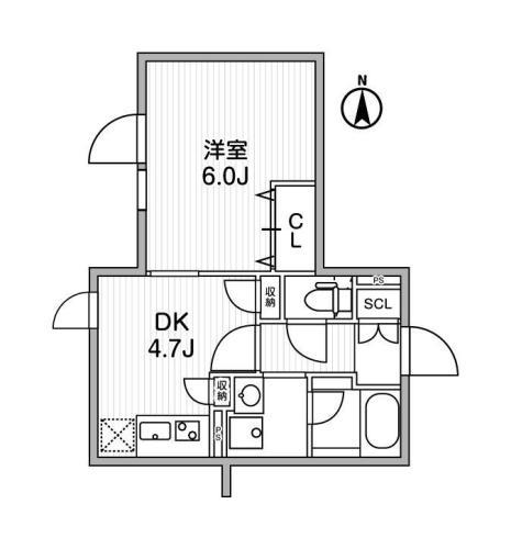 LEGALAND神楽坂(1DK/4階)の間取り写真