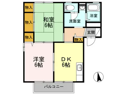 ラ・トーレB棟(2DK/1階)の間取り写真