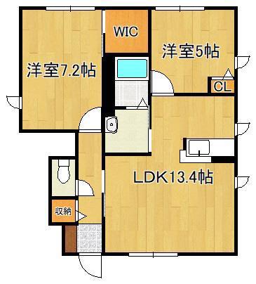 ハイツ四季の里II  B棟(2LDK/1階)の間取り写真
