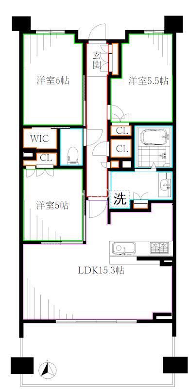 ＪＲ中央線 三鷹駅 徒歩8分 5階建 築11年(3LDK/1階)の間取り写真