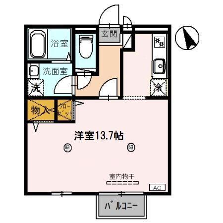 ルピナス明里橋A棟(ワンルーム/2階)の間取り写真