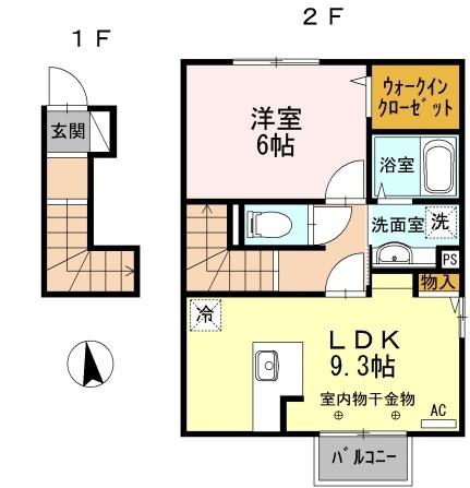 ベル稲丘(1LDK/2階)の間取り写真