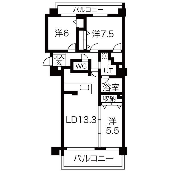 アルビオガーデン手稲駅前(3LDK/2階)の間取り写真