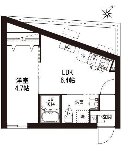 レピュア曙橋駅前レジデンス(1LDK/4階)の間取り写真