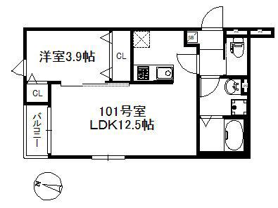 メゾンソレイユ久留米A(1LDK/2階)の間取り写真