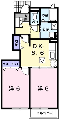 トゥルーブルー赤穂(2DK/1階)の間取り写真
