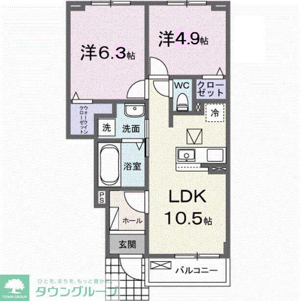 東武伊勢崎線 花崎駅 バス乗車時間：8分 最寄りバス停で下車 徒歩9分 2階建 新築(2LDK/1階)の間取り写真