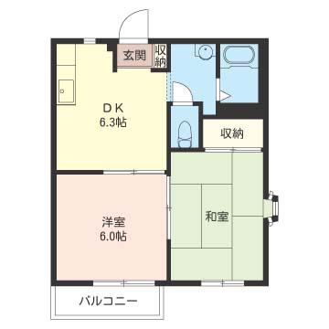ベルジュ大倉山(2DK/2階)の間取り写真