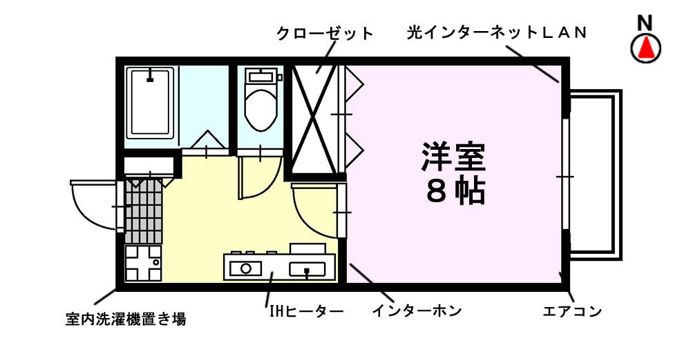 ハーモニーハイツ岡山(1K/2階)の間取り写真