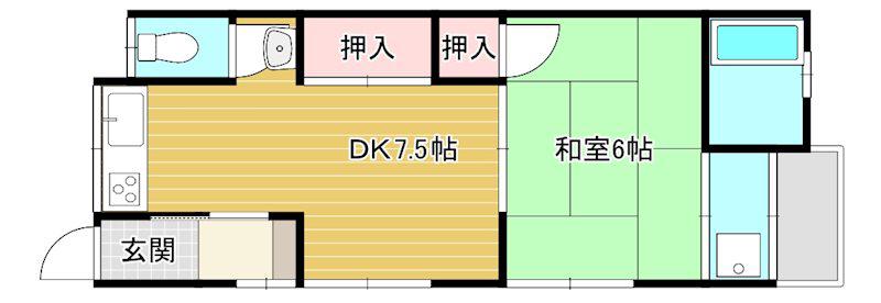 一幸ハイツ(1DK/1階)の間取り写真