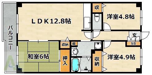 プランドール兵庫駅南通(3LDK/5階)の間取り写真