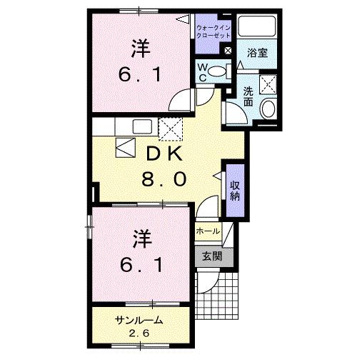 ルーベル宇多津東 I(2DK/1階)の間取り写真