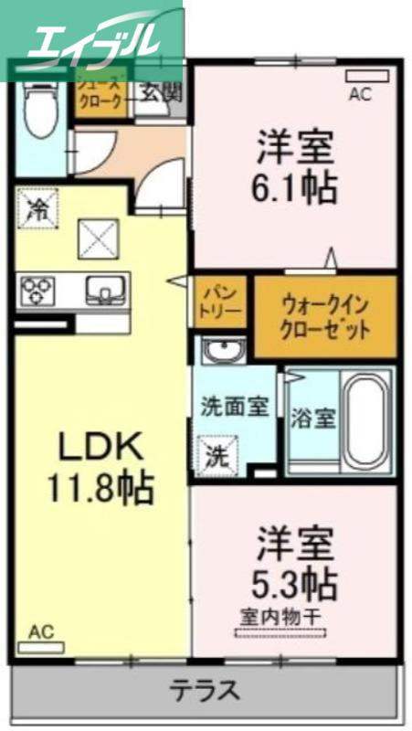 メゾンドソレイユ(2LDK/1階)の間取り写真