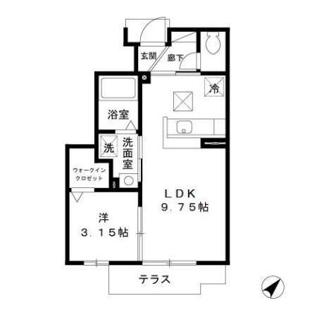 リヴェールβ(1LDK/1階)の間取り写真