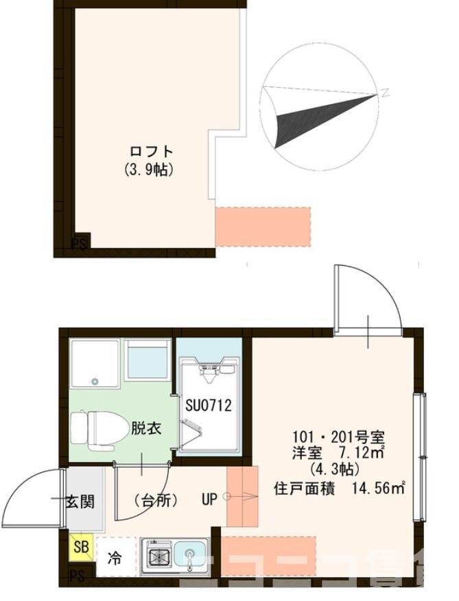 ハーモニーテラス梅田V(ワンルーム/2階)の間取り写真