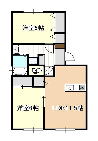 マルセリーノ関D(2LDK/1階)の間取り写真