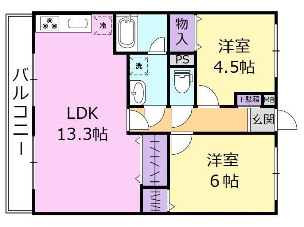 グランディオールラビアン202(2LDK/2階)の間取り写真