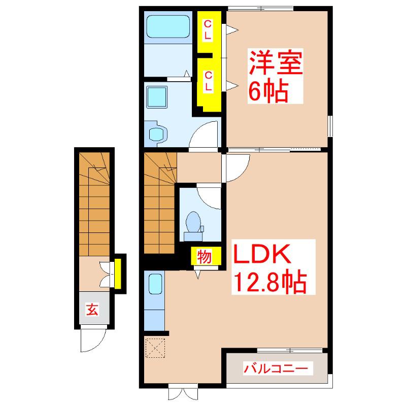 ルトゥール(1LDK/2階)の間取り写真
