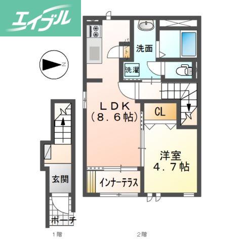 KS HOUSE上中野(1LDK/2階)の間取り写真